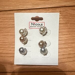 Nicole Purest Essence Pearl Earrings Set 3 pairs brand new